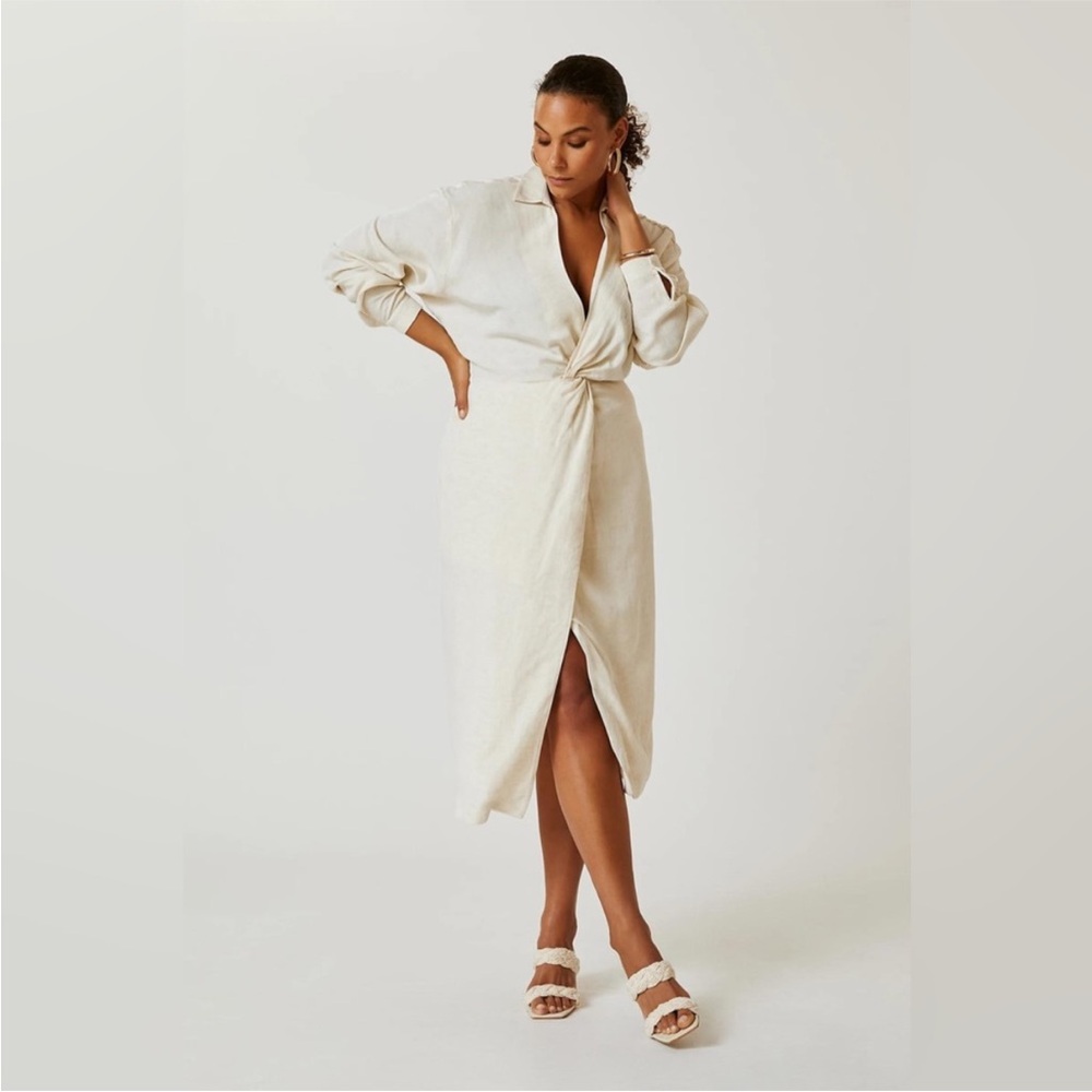 Anthropologie V-Neck Knot Front Midi Dress ⚜️Ivory⚜️ Size 12 - Picture 5 of 16